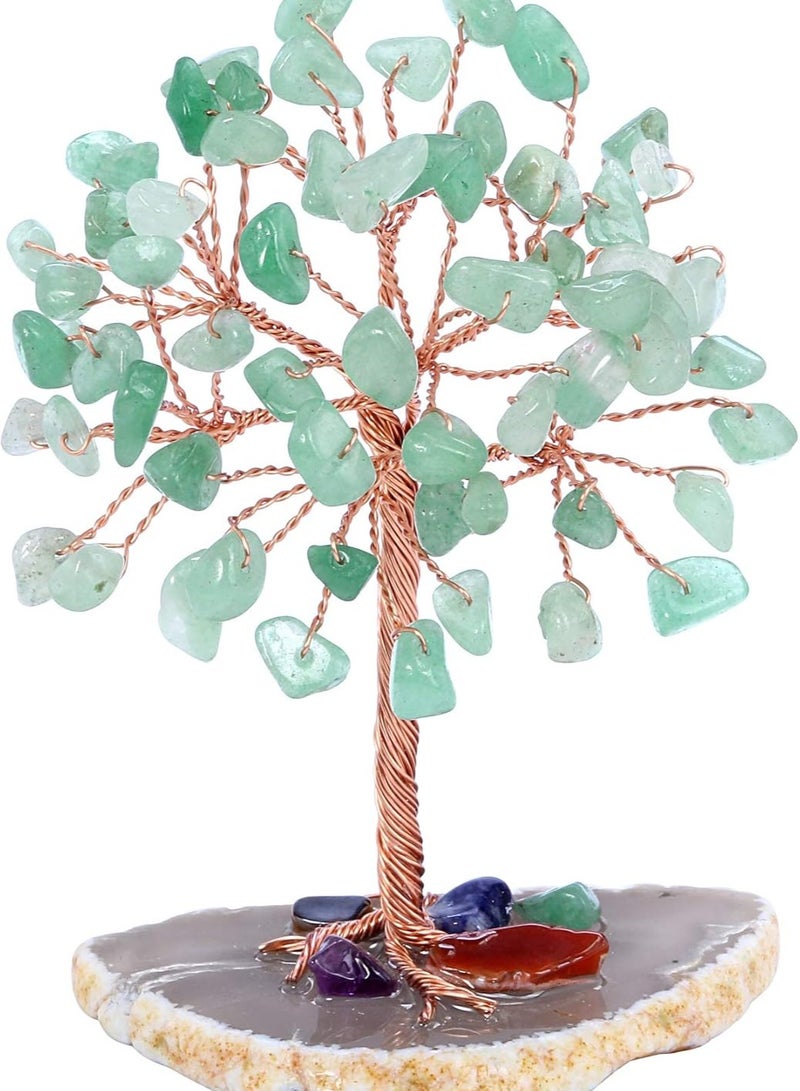 Jovivi Natural Green Aventurine Crystal Tree on Agate Slice Base Healing Stones Gem Money Tree for Home Office Table Decorations - Image 1