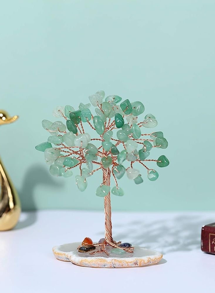 Jovivi Natural Green Aventurine Crystal Tree on Agate Slice Base Healing Stones Gem Money Tree for Home Office Table Decorations - Image 2