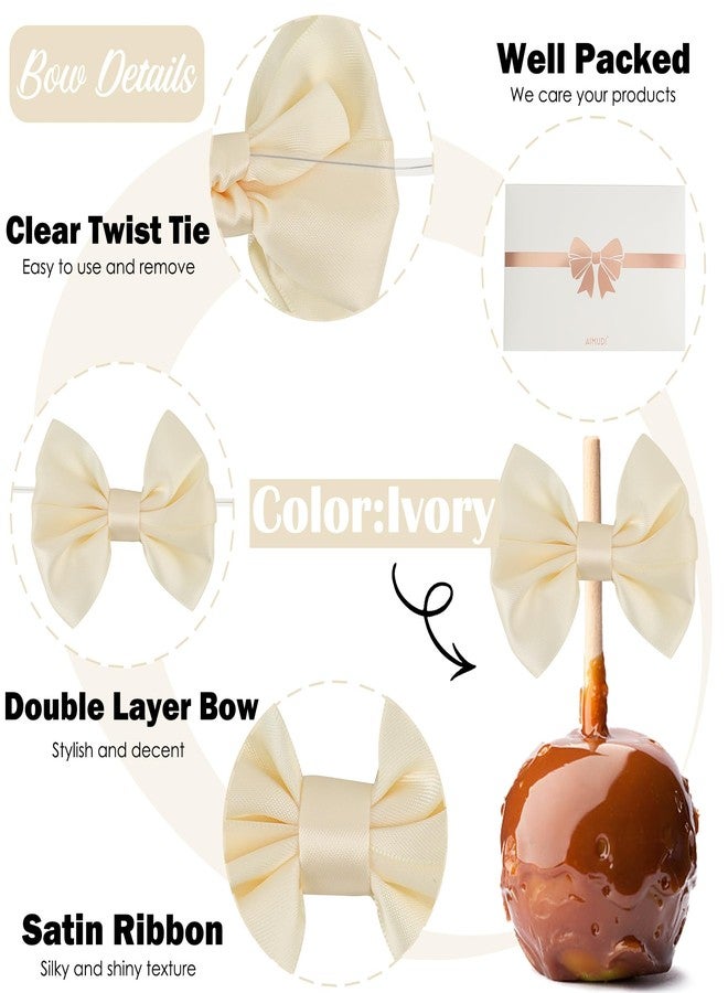 AIMUDI Ivory Satin Ribbon Bows with Twist Ties for Treat Bags 3.5" Ivory Bows for Crafts Small Bows for Gift Wrapping Premade Bows for Cake Pop Candy Apples Gift Bags Wedding Baby Shower -24 Counts - Image 3