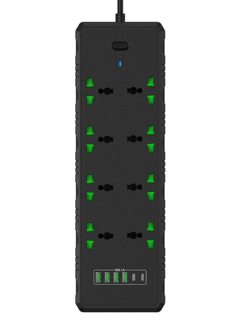 GULFLINK Power Extension Cord 2 Meter Cable With 8 Power Socket 4 USB 2 PD Power Strip Black - Image 1