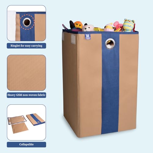 Homestrap Non Woven Foldable 68 Ltrs Laundry Bag/Storage Basket/Bin with Lid and Handle for Washing Clothes, Baby Toys Box, Dirty Dress (Beige & Navy Blue) - Image 5