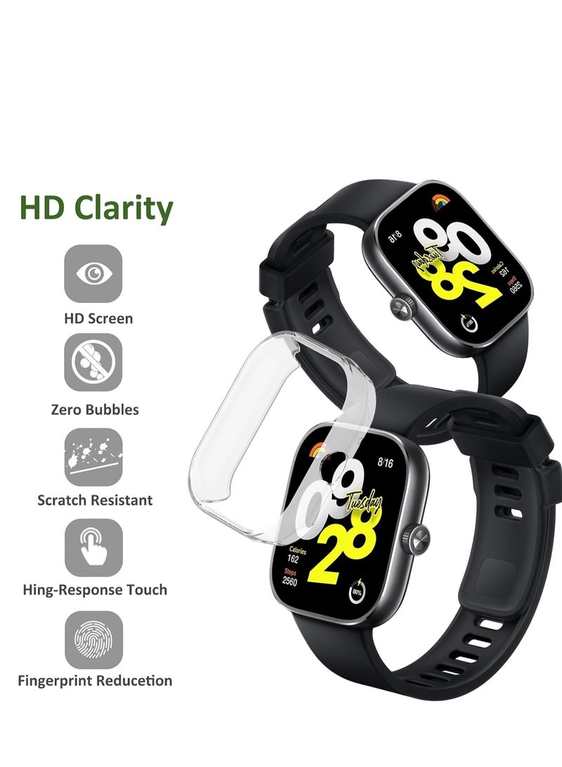 KASTWAVE Case for Xiaomi Redmi Watch 4, Tempered Glass Screen Protector, PC Hard Case Tempered Glass Screen Protection Cover Slim Full Cover Scratch Proof Protector, Blue+Transparent, 2 Pcs - Image 3