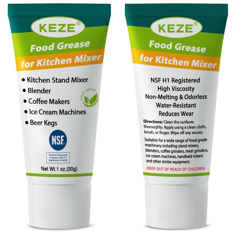 Keze Food Grade Equipment Lubricant, Food Service Equipment Lube for kitchenaid Stand Mixer, Beer Kegs, Slushee and Espresso Machine, Odorless Kitchen Mixer Grease, 1 oz 2-Pack - Image 1