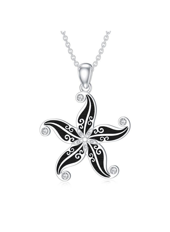 Dolphers Starfish Vintage Style Lab Grown Diamond Necklace 925 Sterling Silver Starfish Pendant Lab Grown Diamond Ocean Sea Life Necklace Jewelry For Women - Image 1