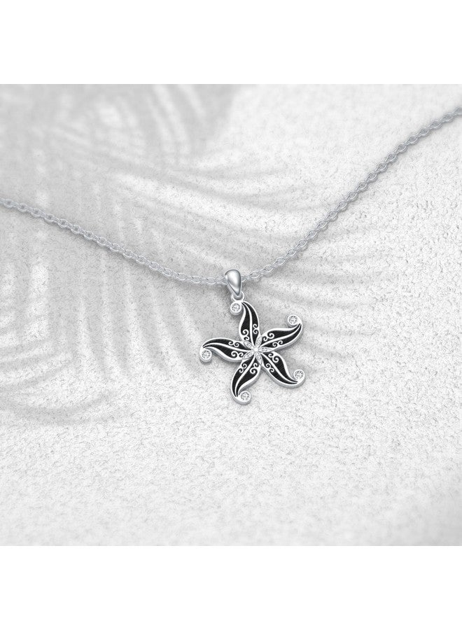 Dolphers Starfish Vintage Style Lab Grown Diamond Necklace 925 Sterling Silver Starfish Pendant Lab Grown Diamond Ocean Sea Life Necklace Jewelry For Women - Image 2