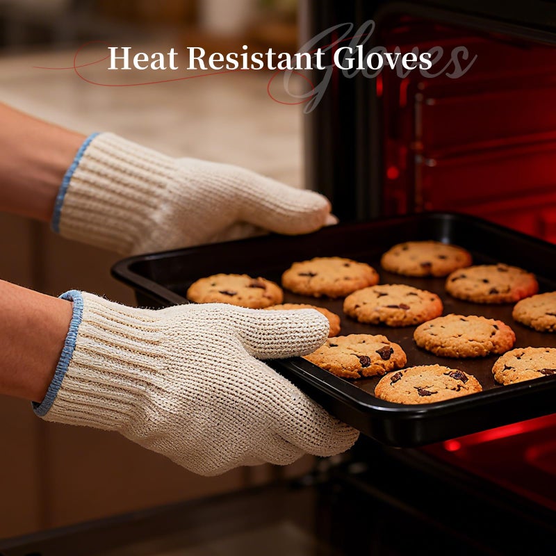 Hovico Heat Resistant Oven Gloves, Ove Glove BBQ Gloves Heat Resistant Cooking Oven Mitts with Fingers Grilling Glove, Full Hand Protection, Grill Gloves for Outdoor Hot Food Handling (Set of 2) - Image 4