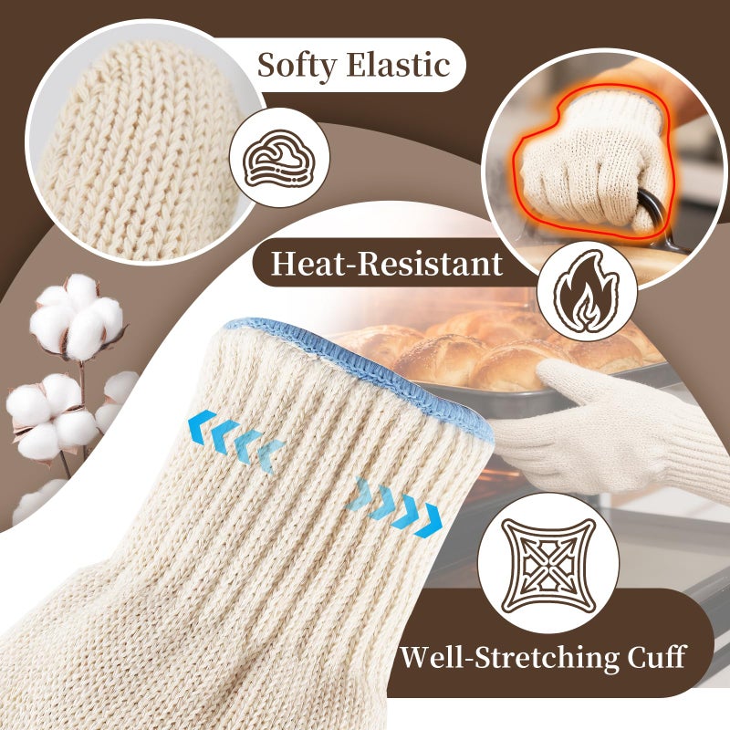 Hovico Heat Resistant Oven Gloves, Ove Glove BBQ Gloves Heat Resistant Cooking Oven Mitts with Fingers Grilling Glove, Full Hand Protection, Grill Gloves for Outdoor Hot Food Handling (Set of 2) - Image 5