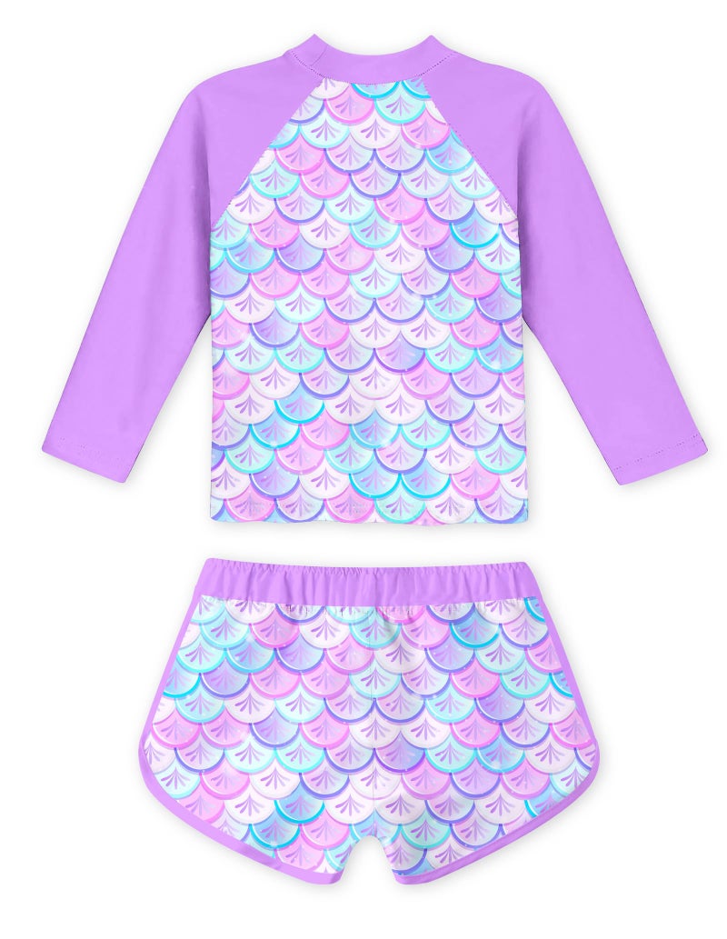 Vogseek Girls Two Pieces Rash Guard Swimsuit 5t 6t Mermaid Scales Purple Long Sleeve UPF 50+ Bathing Suit Quick Dry Breathable Swimming Sets for Kids Girl Size 6 - Image 2