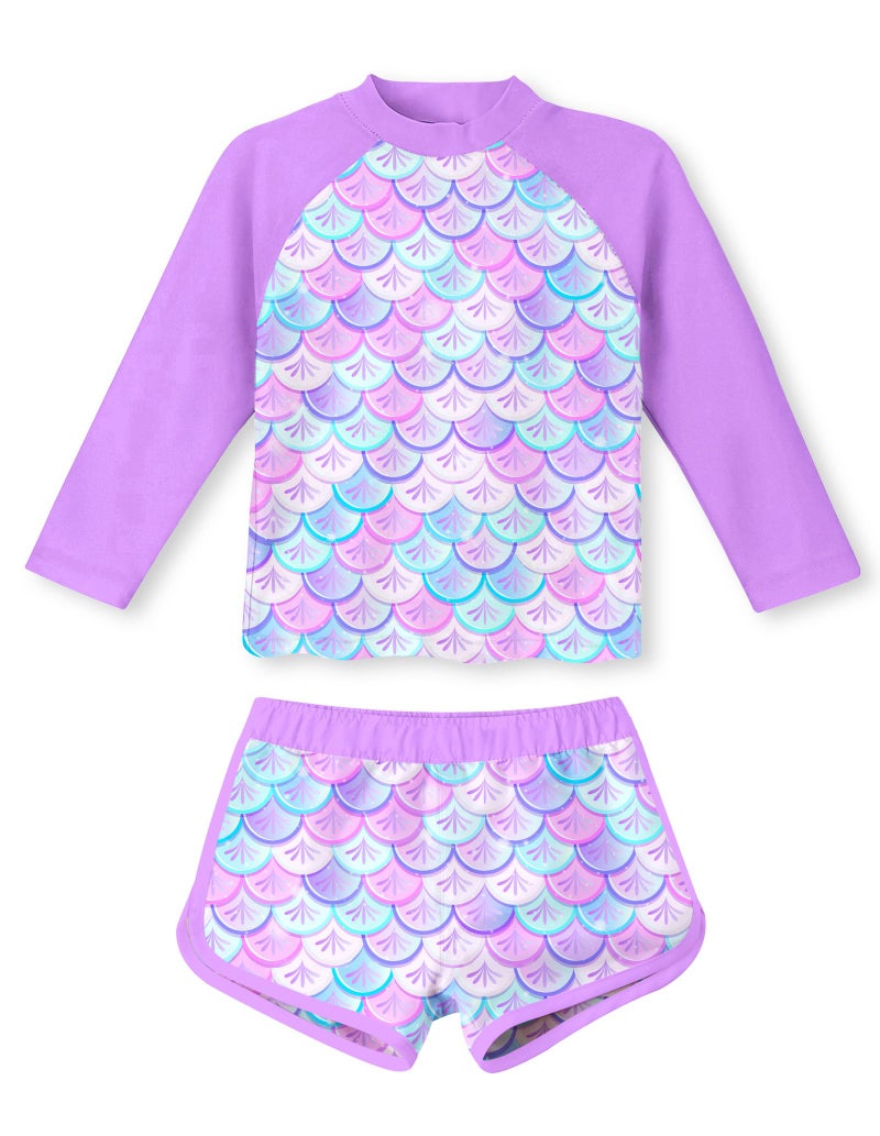 Vogseek Girls Two Pieces Rash Guard Swimsuit 5t 6t Mermaid Scales Purple Long Sleeve UPF 50+ Bathing Suit Quick Dry Breathable Swimming Sets for Kids Girl Size 6 - Image 5