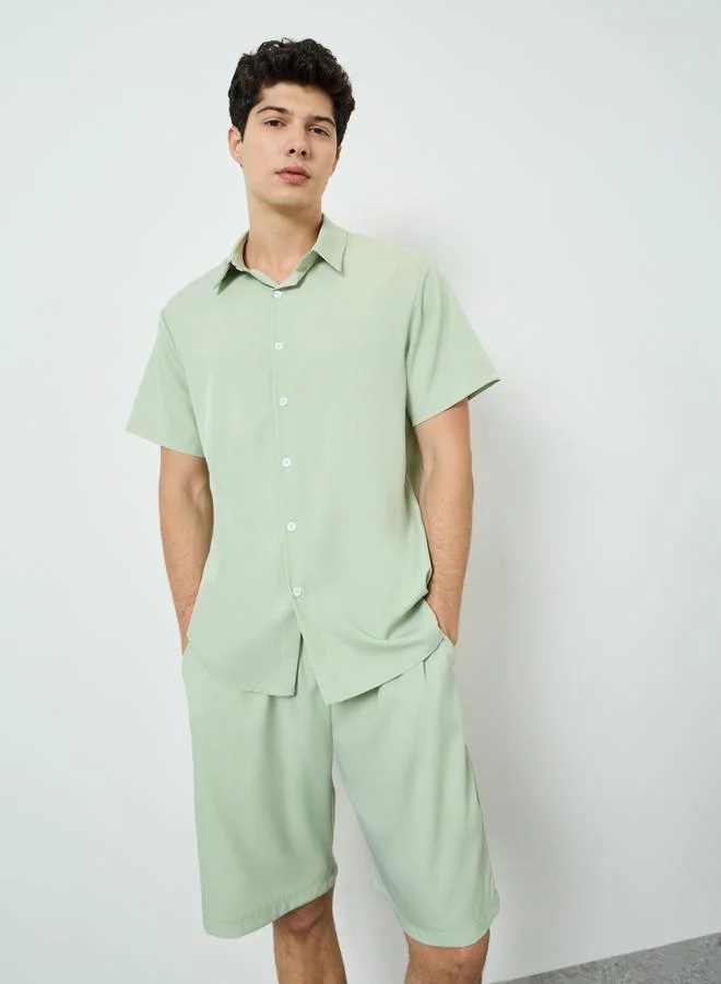 Styli Men Light Green Shirt and Shorts Co-Ords