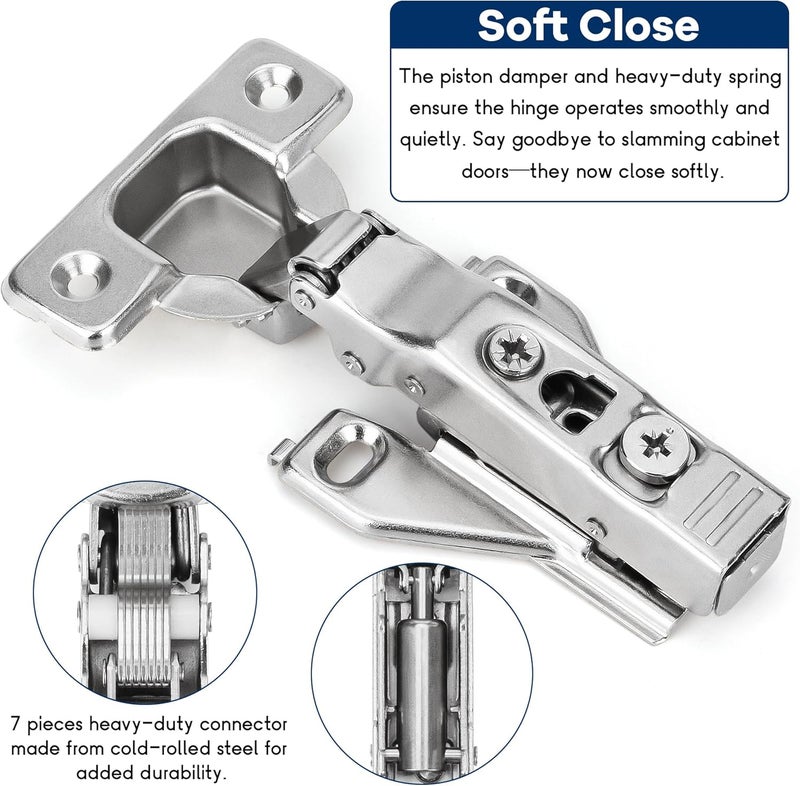 ROTESONNE 10 Pack 1/2'' Overlay Face Frame Soft Close Hidden Cabinet Hinges, 105 Degree 3D Adjustable Clip On Plate Concealed Kitchen Cupboard Door Hinges with Screws - Image 3