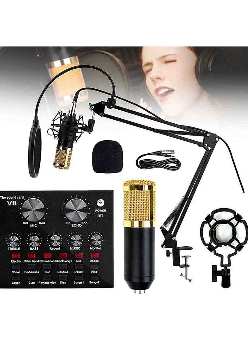 Microphone,Live Sound Card & BM800 Suspension Microphone Kit Broadcasting Recording Condenser Microphone Set Intelligent Volume Audio Mixer Sound Card for Computer PC Live Sound  - Image 1