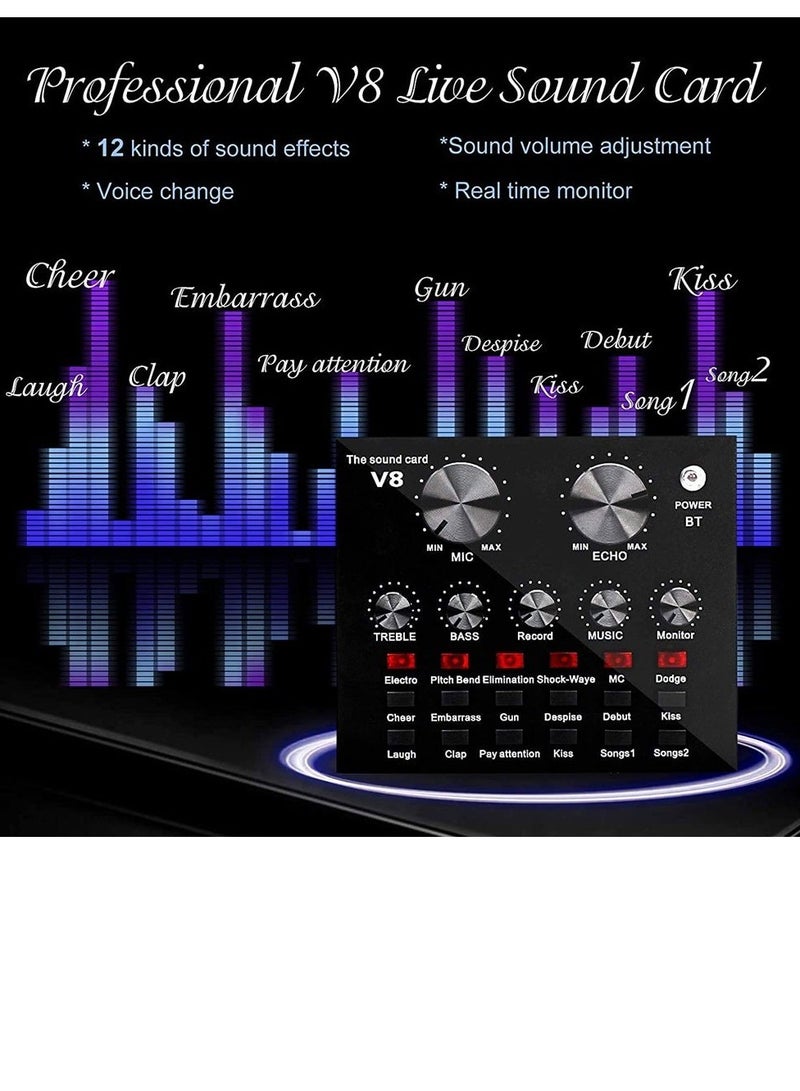 Microphone,Live Sound Card & BM800 Suspension Microphone Kit Broadcasting Recording Condenser Microphone Set Intelligent Volume Audio Mixer Sound Card for Computer PC Live Sound  - Image 4