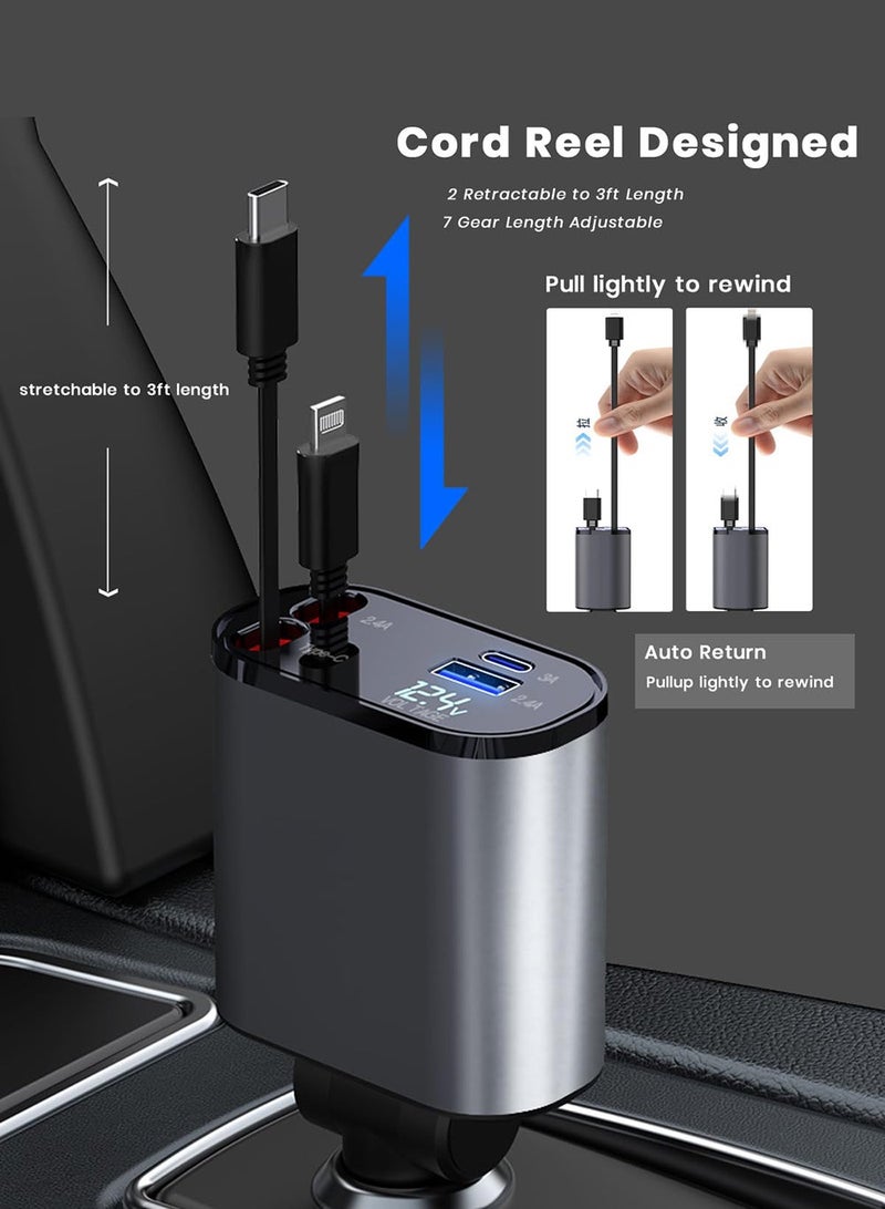 Phone Planet Retractable LED Display Car Fast Charger C USB Port LED Digital Display 120W 4 in 1 - Image 5