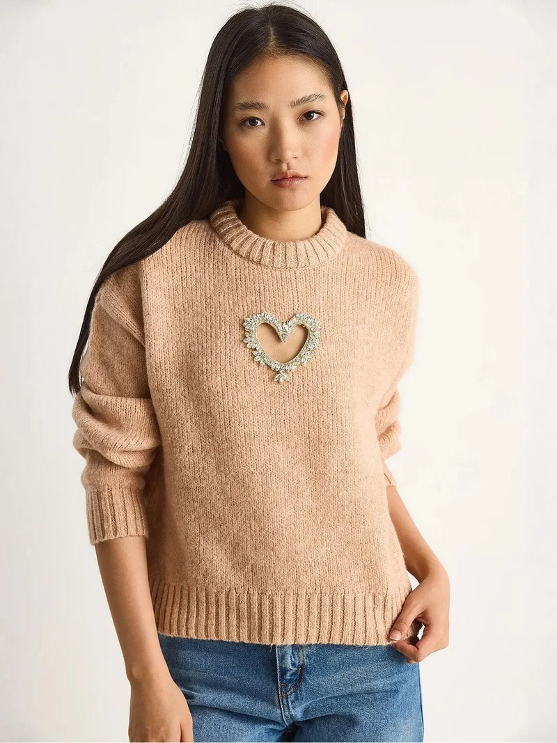 Bianco Lucci LUCCI Oversized Heart Detailed Sweater