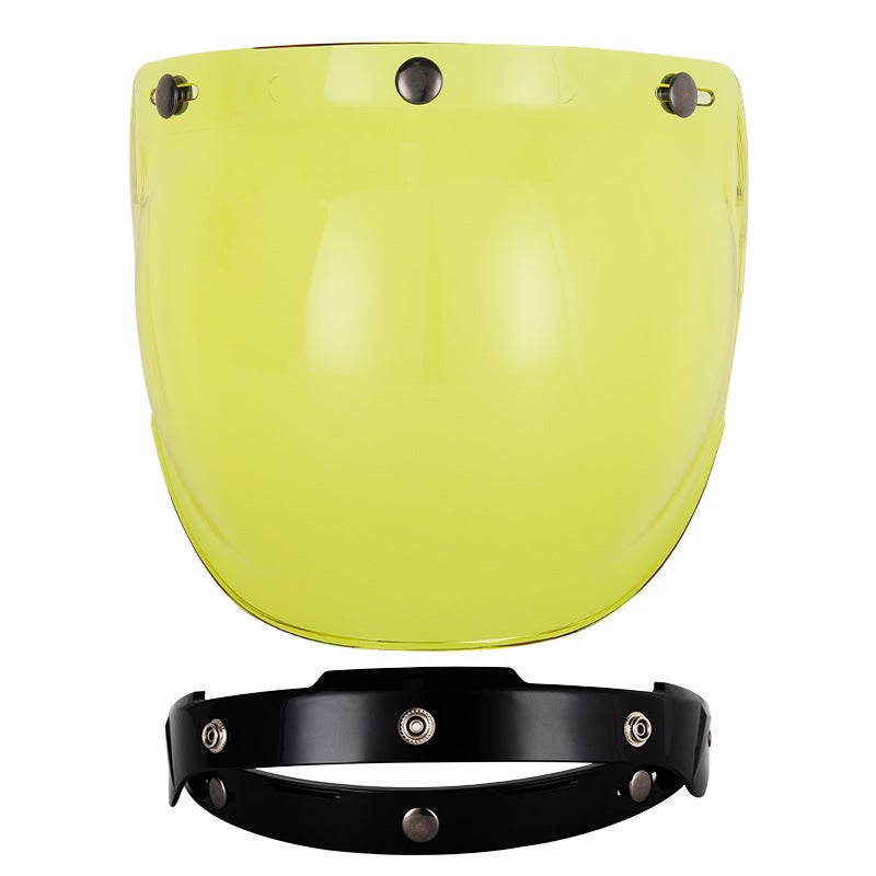 Generic Retro Bubble Visor Motorcycle Helmet Lens Kit Yellow Black frame