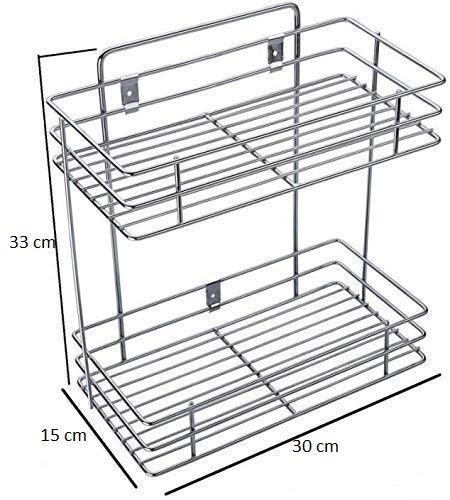 Nirvik Stainless Steel 2 Layer Wall Mount Kitchen Rack Organizer Bathroom Shelves Kitchen Container - Image 5