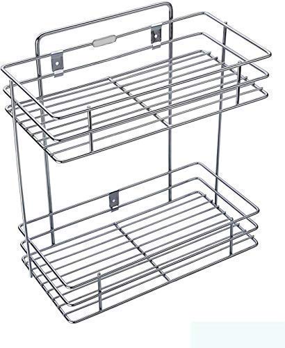 Nirvik Stainless Steel 2 Layer Wall Mount Kitchen Rack Organizer Bathroom Shelves Kitchen Container - Image 1