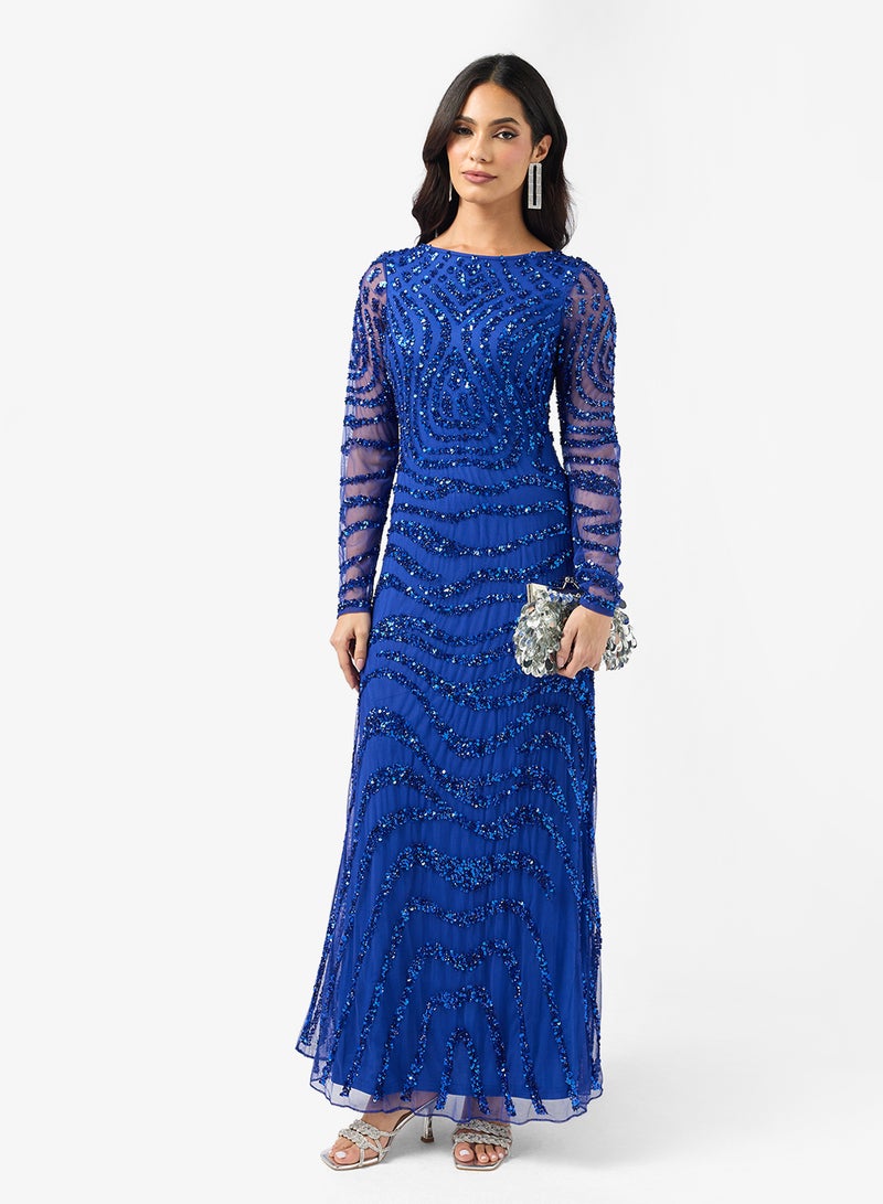 Amelia Rose V-Neck Sequin Tiered Maxi Dress - Image 4