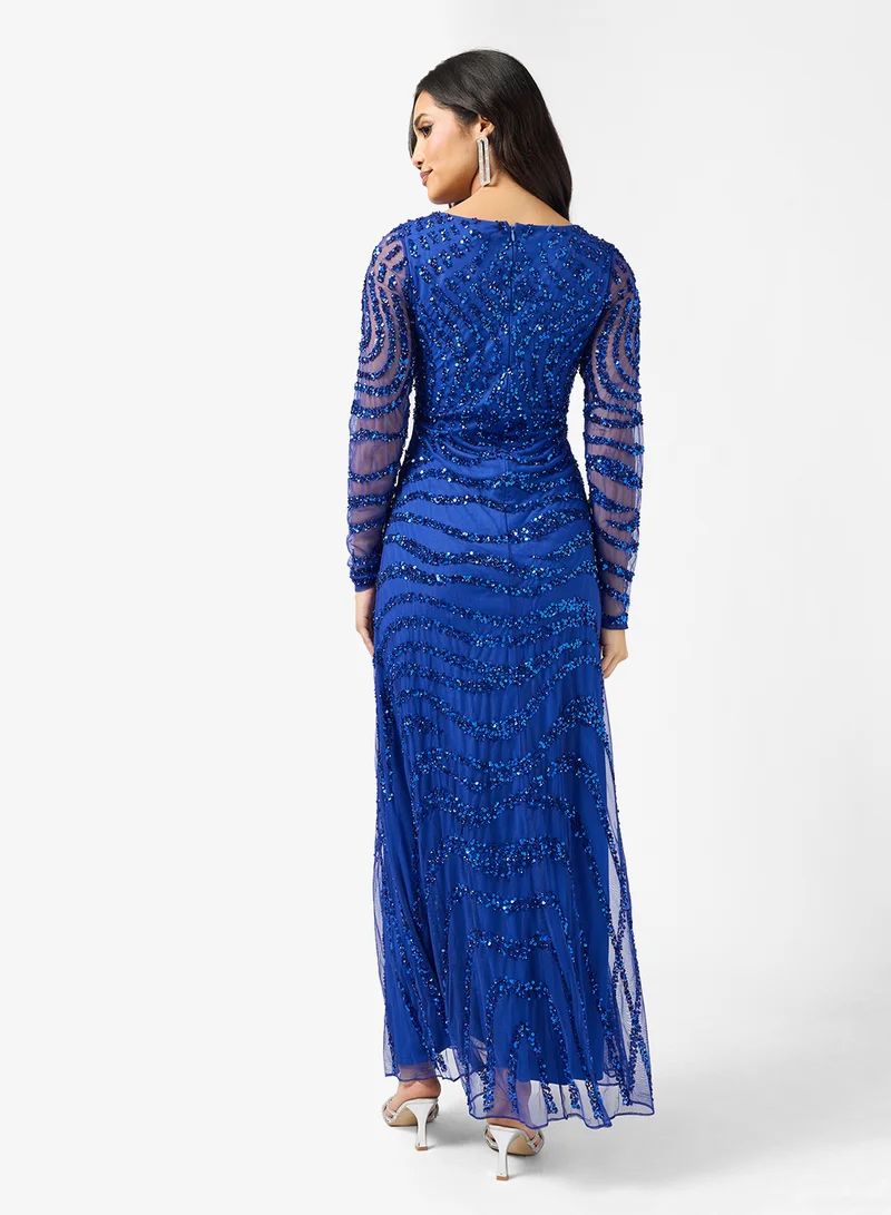 Amelia Rose V-Neck Sequin Tiered Maxi Dress