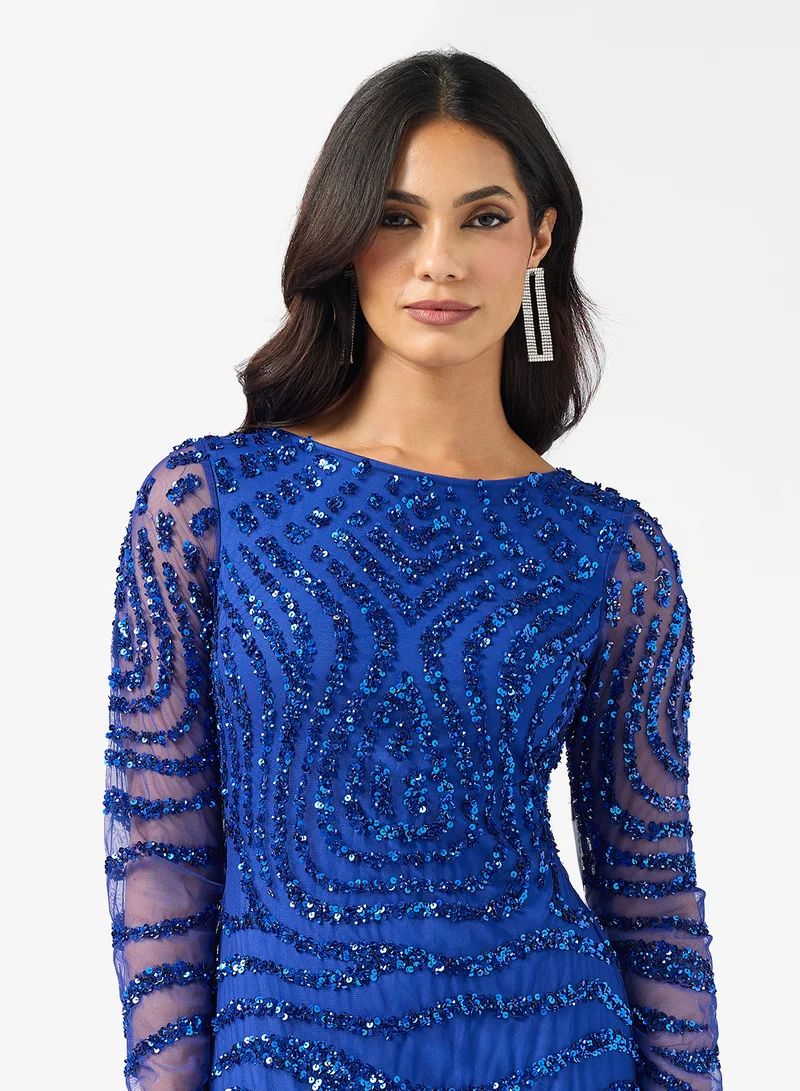Amelia Rose V-Neck Sequin Tiered Maxi Dress