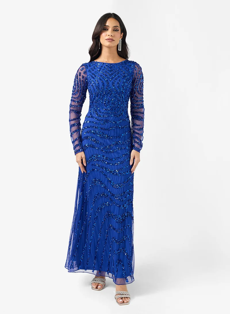 Amelia Rose V-Neck Sequin Tiered Maxi Dress
