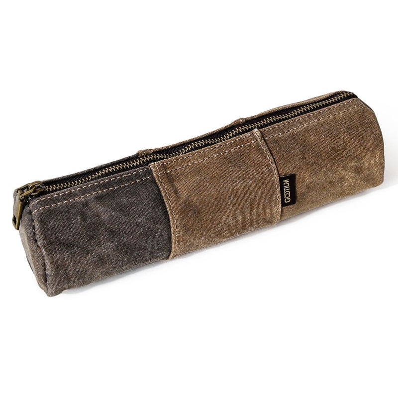 GOOTIUM Waxed Canvas Pencil Pouch Vintage Zippered Stationery Organizer for Pens Pencils and Accessories Handmade MultiPurpose Utility Case Tan