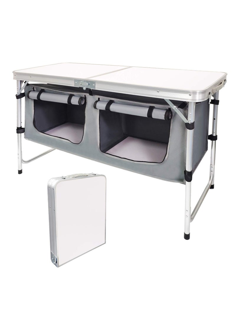 شو وو طاولة مطبخ للتخييم، محطة طهي للتخييم محمولة قابلة للطي من الألومنيوم مع منظم تخزين، 3 ارتفاعات قابلة للتعديل، تركيب سريع للنزهة والسفر على الشاطئ - Image 1