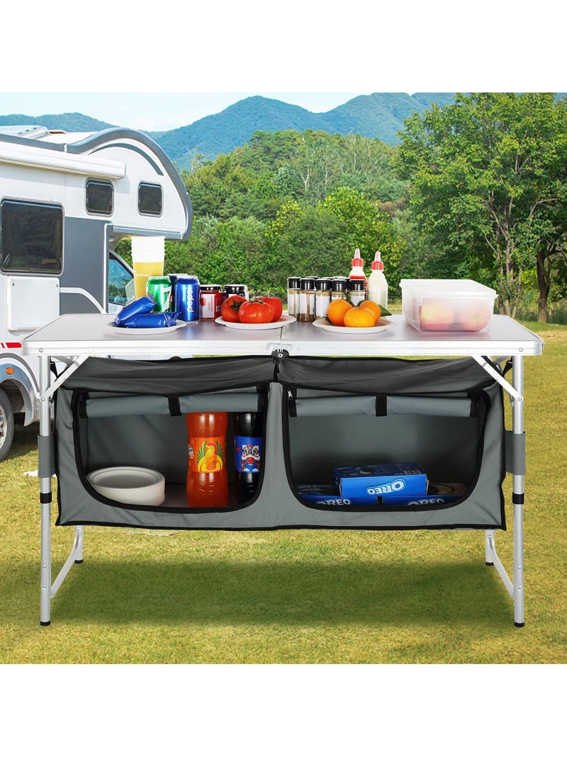 شو وو طاولة مطبخ للتخييم، محطة طهي للتخييم محمولة قابلة للطي من الألومنيوم مع منظم تخزين، 3 ارتفاعات قابلة للتعديل، تركيب سريع للنزهة والسفر على الشاطئ - Image 3
