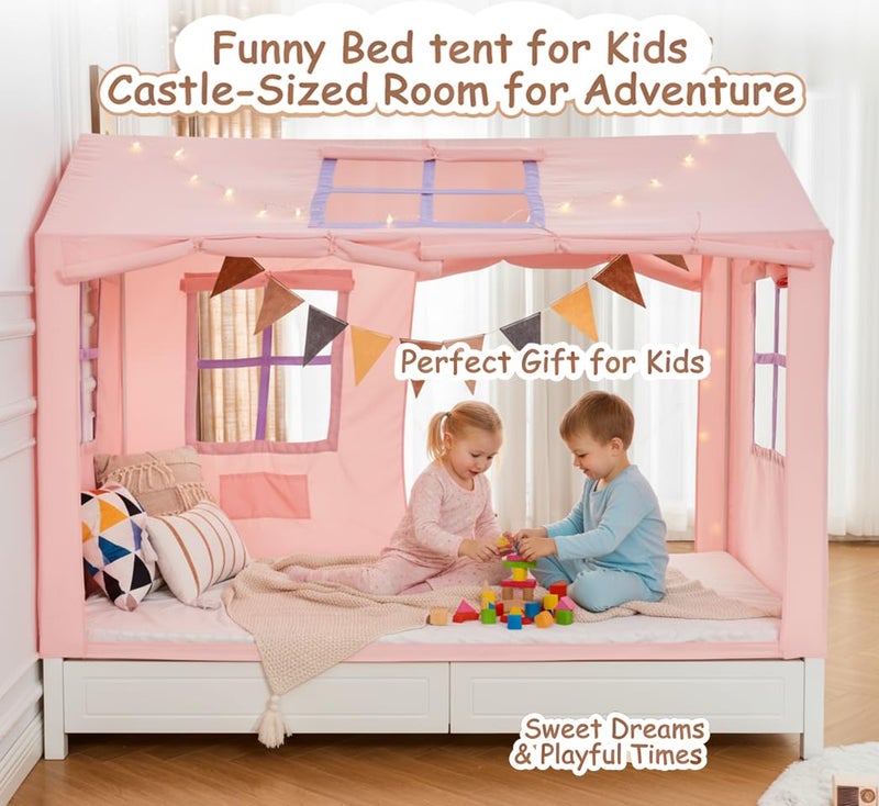 WANFASO Twin Bed Tent Indoor Bed Canopy Kids Tents for Girls with 2 Doors, Breathable Private Space Fort Tents for Kids Floor Bed (Twin, Pink) - Image 2