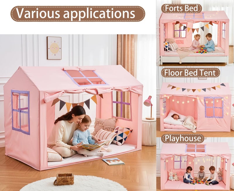 WANFASO Twin Bed Tent Indoor Bed Canopy Kids Tents for Girls with 2 Doors, Breathable Private Space Fort Tents for Kids Floor Bed (Twin, Pink) - Image 3