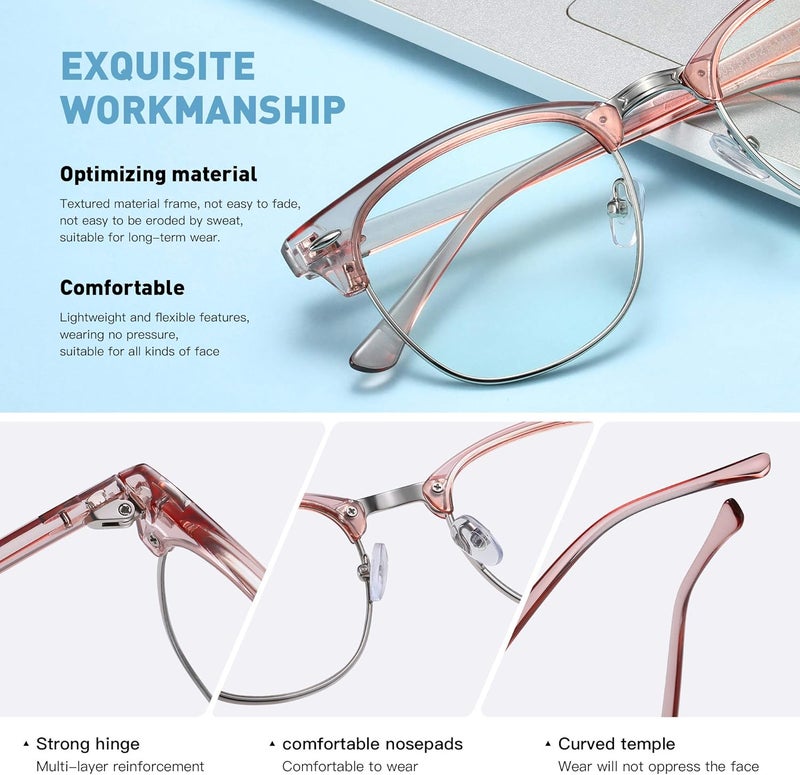 AOMASTE Store Blue Light Blocking Glasses Vintage Half Frame UV Clear Lens Anti Eyestrain Computer Gaming Glasses for Women - Image 3