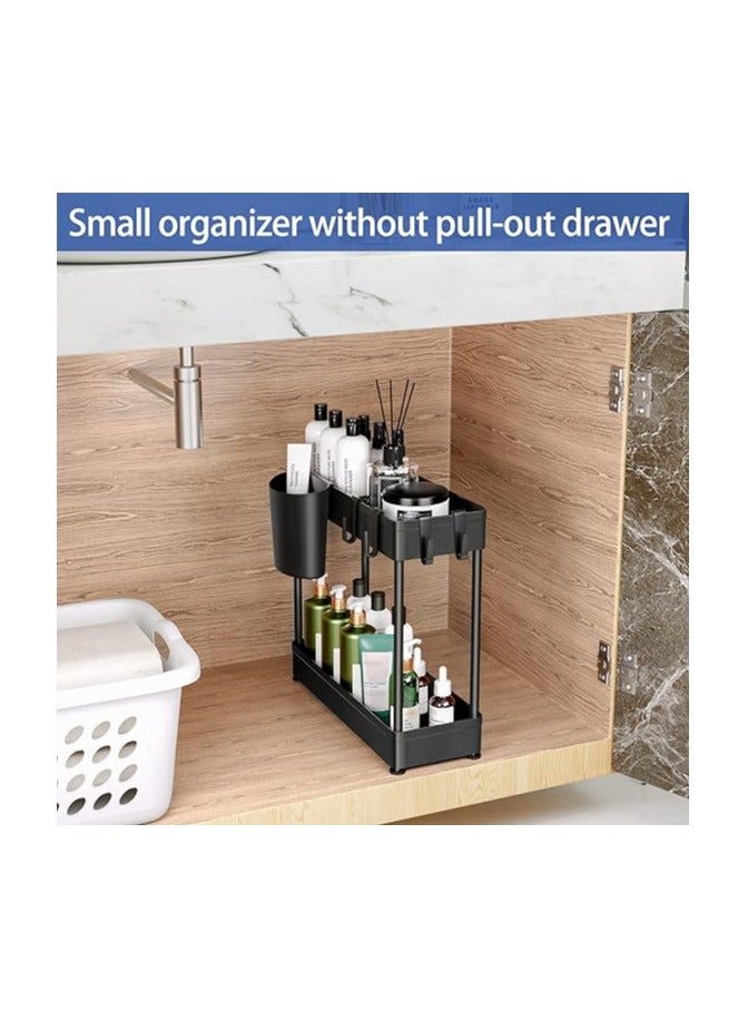 3 Pack Under Sink Organizer Pull Out Under Sink Storage, 2 Tier Multi-Purpose Sliding Under the Sink Organizer Bathroom Kitchen Sink Organizer Under Cabinet Shelf for Cleaning Supplies -Black  - Image 1
