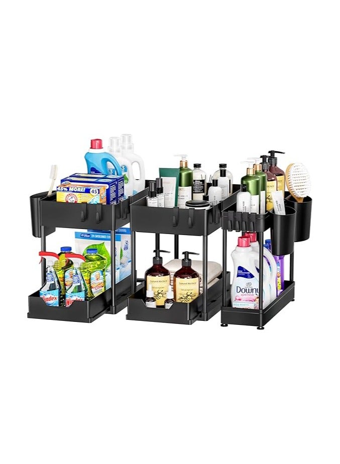 3 Pack Under Sink Organizer Pull Out Under Sink Storage, 2 Tier Multi-Purpose Sliding Under the Sink Organizer Bathroom Kitchen Sink Organizer Under Cabinet Shelf for Cleaning Supplies -Black  - Image 2