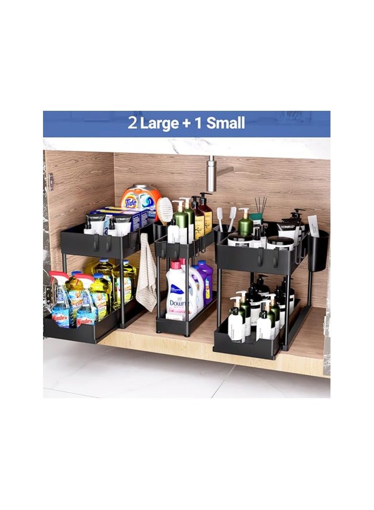 3 Pack Under Sink Organizer Pull Out Under Sink Storage, 2 Tier Multi-Purpose Sliding Under the Sink Organizer Bathroom Kitchen Sink Organizer Under Cabinet Shelf for Cleaning Supplies -Black  - Image 3