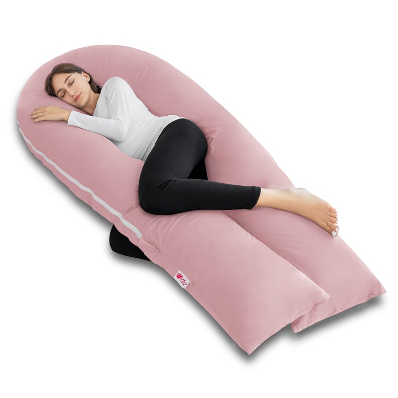 Meiz Pregnancy Pillow Cooling Silky Pregnancy Pillows for Sleeping 65 U Shaped Full Body Maternity Pillow for Pregnant Women with Washable Jersey Cotton Cover Pink - Image 2
