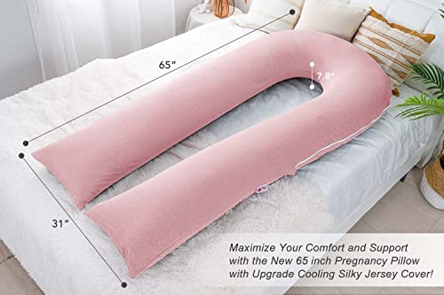Meiz Pregnancy Pillow Cooling Silky Pregnancy Pillows for Sleeping 65 U Shaped Full Body Maternity Pillow for Pregnant Women with Washable Jersey Cotton Cover Pink - Image 3