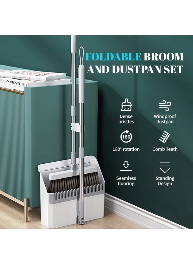 Broom and Dustpan Set Lightweight Cleaning Tools with 180° Rotating Broom, Foldable Dustpan & Hanging Design, Durable Broom and Dustpan Cleaning Supplies for Household, Kitchen, and Office  - Image 2