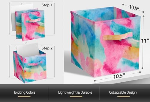 Sorbus Fabric Storage Cubes - 6 Foldable Tie Dye Storage Bins for Organizing Cubbies, Toy Box - Clothes Storage & Closet Organizer - 11 Inch Collapsible Cube Baskets for Shelves with Handle (Tie Dye) - Image 3