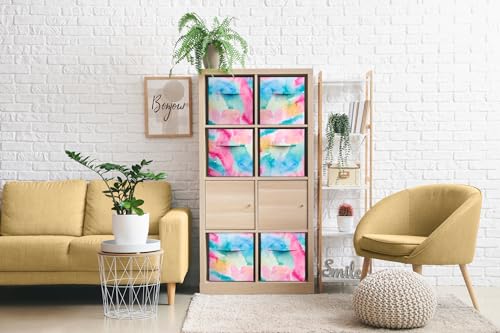 Sorbus Fabric Storage Cubes - 6 Foldable Tie Dye Storage Bins for Organizing Cubbies, Toy Box - Clothes Storage & Closet Organizer - 11 Inch Collapsible Cube Baskets for Shelves with Handle (Tie Dye) - Image 2