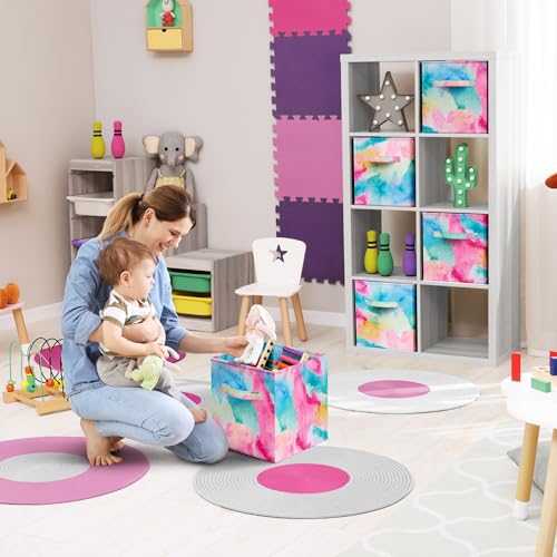 Sorbus Fabric Storage Cubes - 6 Foldable Tie Dye Storage Bins for Organizing Cubbies, Toy Box - Clothes Storage & Closet Organizer - 11 Inch Collapsible Cube Baskets for Shelves with Handle (Tie Dye) - Image 5