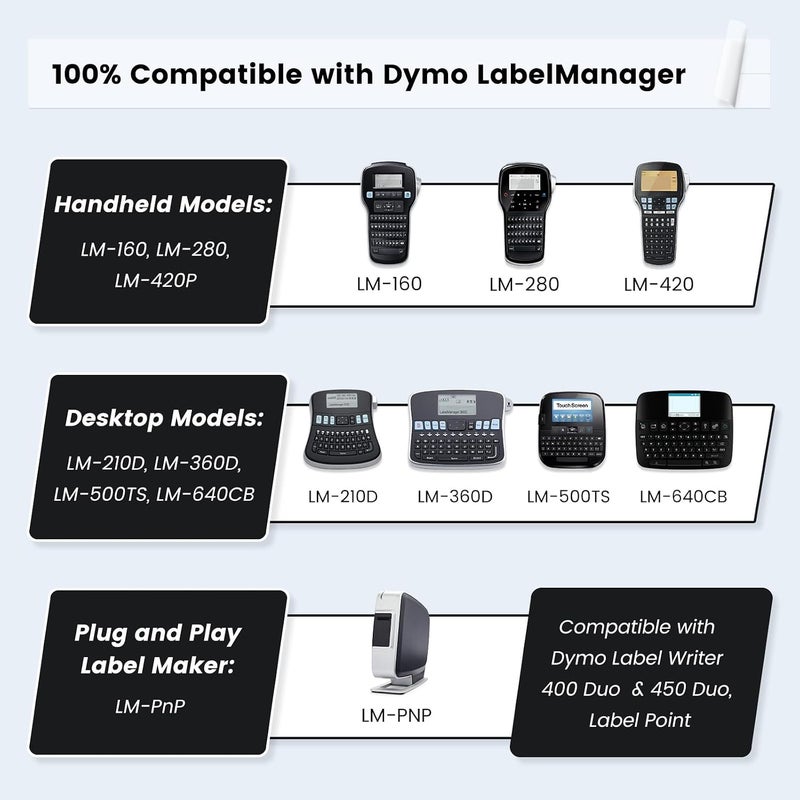 فريش ورلد متوافق مع تعبئة آلة صنع الملصقات Dymo d1 بديل لشريط ملصقات Dymo D1 45010، أسود على شفاف، 1/2 بوصة × 23 قدم، لـ LabelManager 160 210D 260P 280 360D 420P PnP 220P 260P 500TS 450DUO، 6 عبوات - Image 3