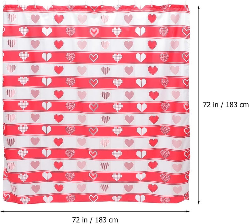GALPADA Valentine’s Day Shower Curtain 72x72in Polyester Washable Bathroom Curtain with Heart Print Extra Long Waterproof for Home Bath Decor - Image 2