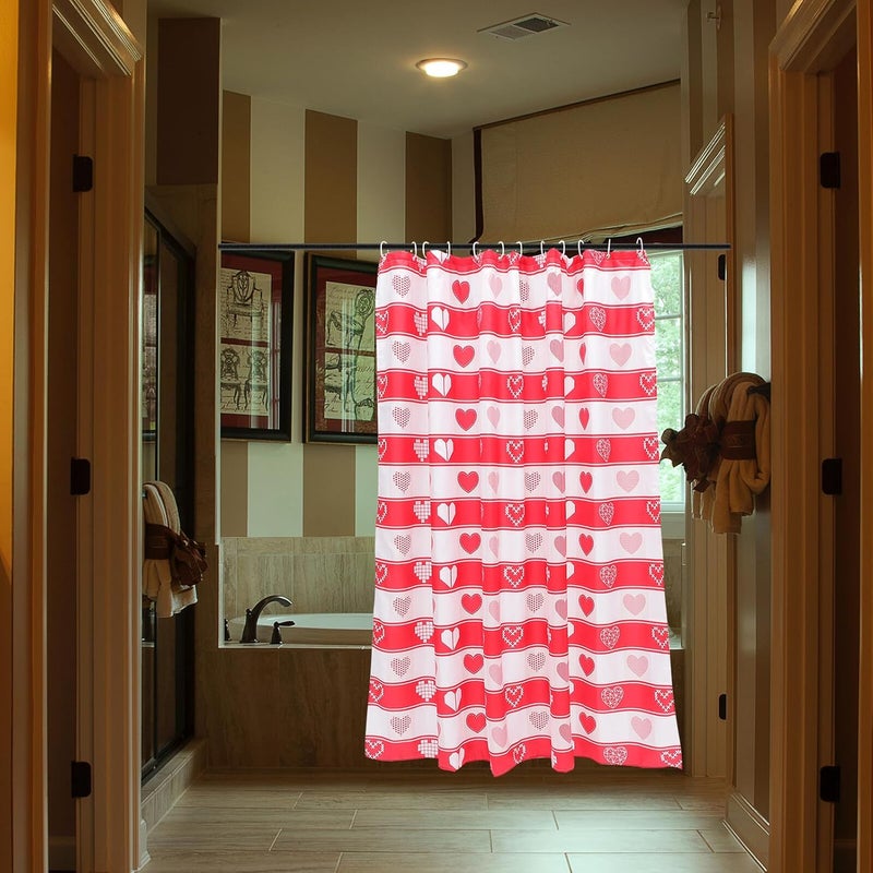 GALPADA Valentine’s Day Shower Curtain 72x72in Polyester Washable Bathroom Curtain with Heart Print Extra Long Waterproof for Home Bath Decor - Image 5