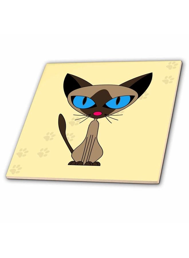 3DROSE Cute Siamese Cat Paw Prints Design - Ceramic Tile, 15cm - Image 1