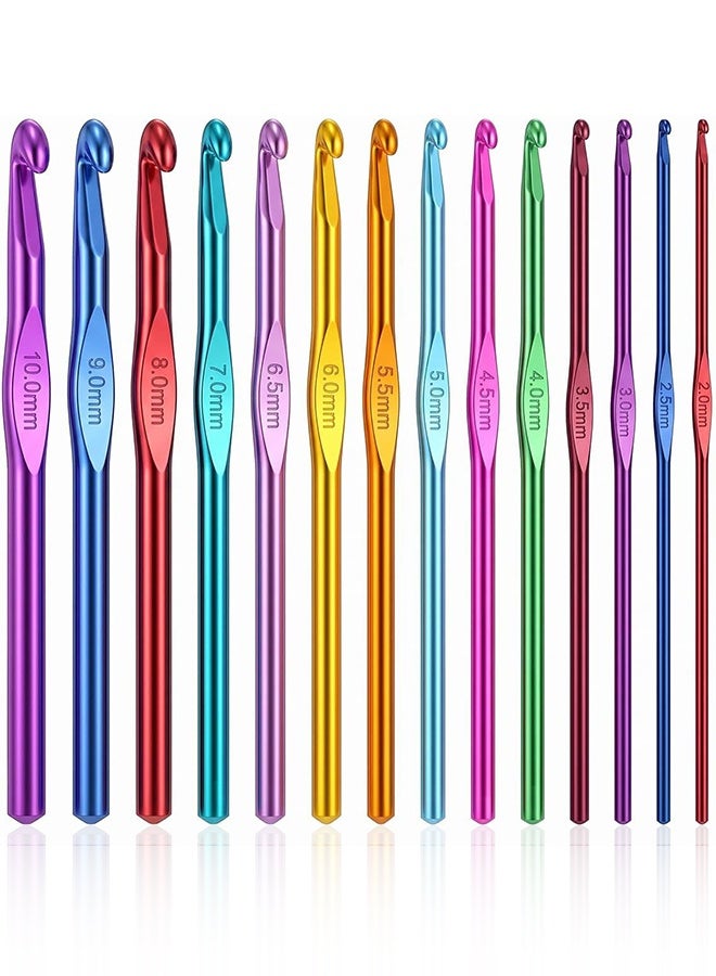 HOME-MART  Crochet Hook 14 PCS Aluminum Handle Knitting Needles Crochet Yarn Kit Set for Arthritic Hands for Craft Nice Gift for Women