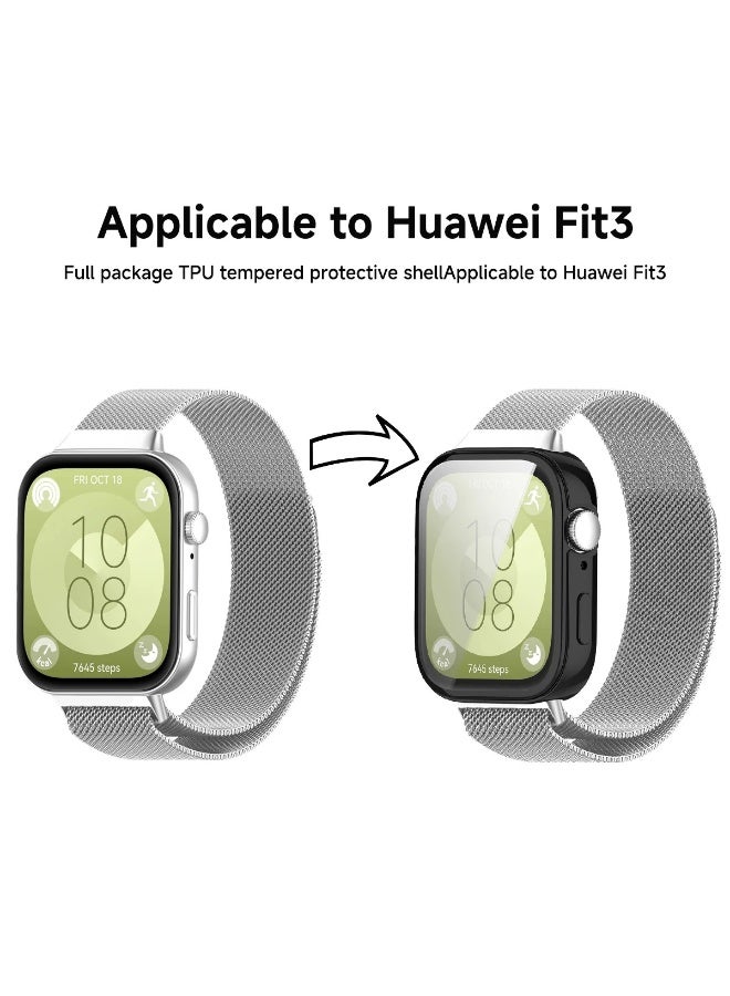 PC Case + Screen Protector For Huawei Watch Fit 3 All-around Anti-scratch Frame Screen Protective Shell (Black)  - Image 3