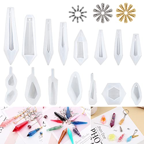 Suhome Crystal Resin Molds,15 PCS Silicone Molds for Resin, Pendulum Resin Pendant Molds for Making Necklace, UV - Image 1