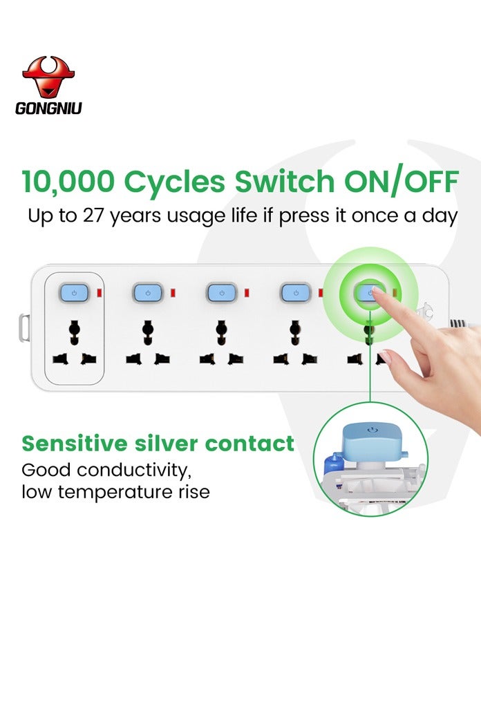 غونغنيو كابل تمديد كهربائي بـ 5 مقابس و5 مفاتيح مستقلة – سلك قوي بطول 5 أمتار، 3250 واط / 13 أمبير – لوح تمديد مقاوم للحريق مع قفل أمان للاستخدام المنزلي والمكتبي - Image 5