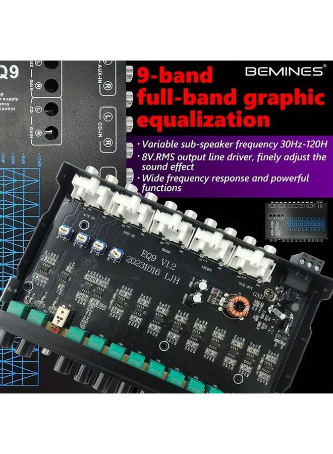 معادل الصوت للسيارة عالي الأداء EQ9 بـ 9 نطاقات مع إخراج 8 فولت RMS وهيكل ألومنيوم - Image 2